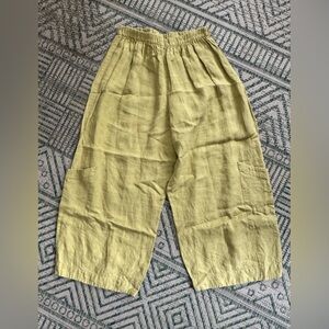 Bryn Walker Citron Green Wide Leg Linen Pants S Elastic Waist Lagenlook VGUC